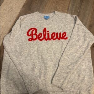 CeCe Gray Sweater with Red 'Believe' Design